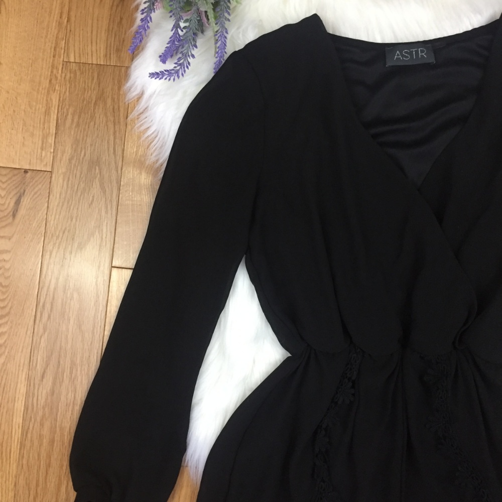 ASTR Lace Trim Black Romper Sheer Long Sleeve XS - Picture 3 of 8